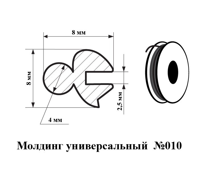 Молдинг бокового стекла универсальный №010 купить в компании ...
