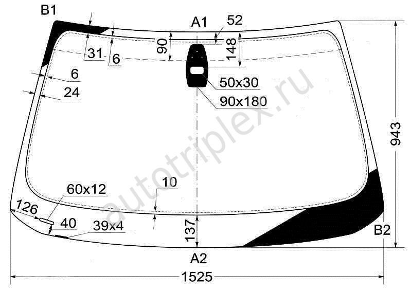 Лобовое стекло BMW E60 квадратный датчик 2003-2007 Lemson